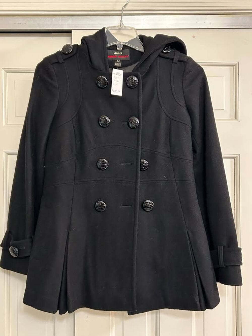 Miss Sixty Black Hooded Peacoat, Size M, Never Worn / NWT